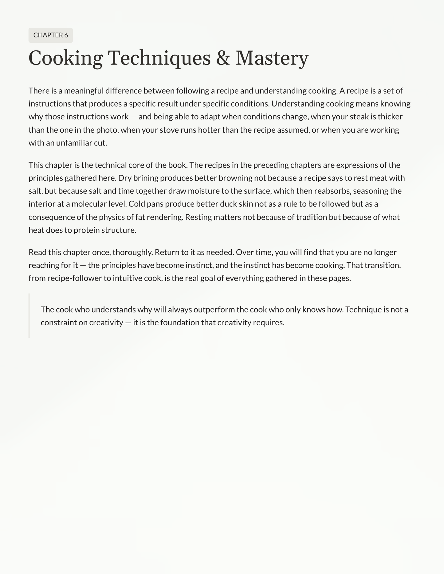 Text on carnivore cooking techniques and mastery on a white background