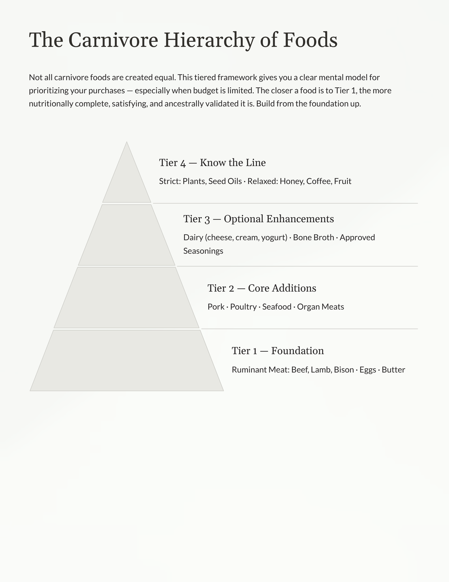 Diagram of the Carnivore Hierarchy of Foods with tiered ranking from Tier 1 to Tier 4.